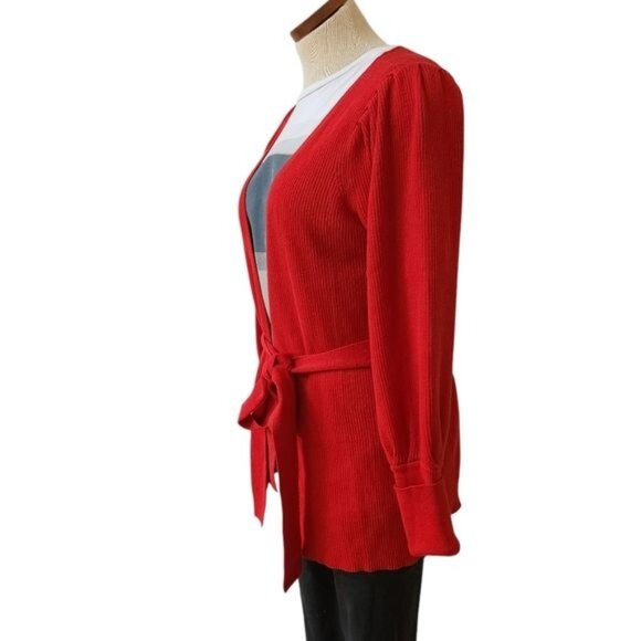 Cabi Sweater Womens Red Cardigan Cabaret Ribbed Cotton Balloon - Picture 7 of 13